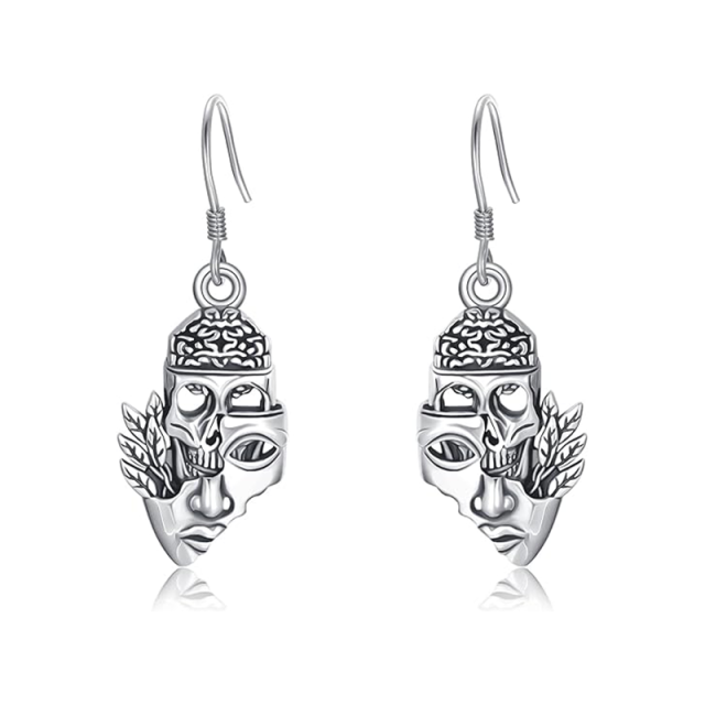 Boucles d'oreilles pendantes en argent sterling avec masque de crâne-1