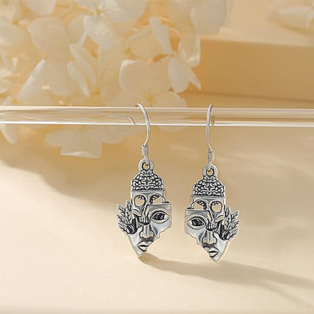 Sterling Silver Skull Mask Drop Earrings-4