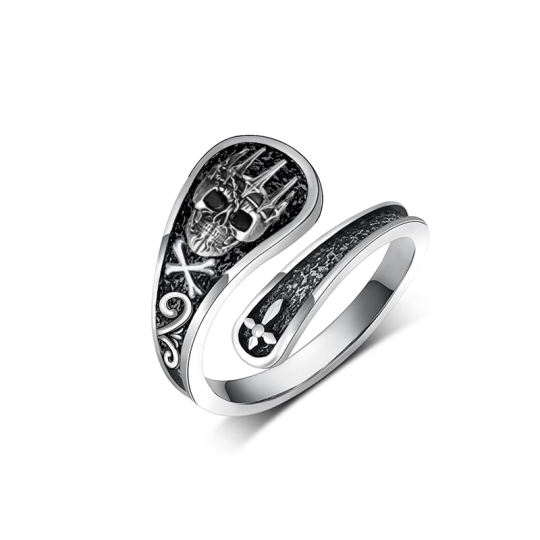 Bague ouverte en argent sterling avec tête de mort pour homme