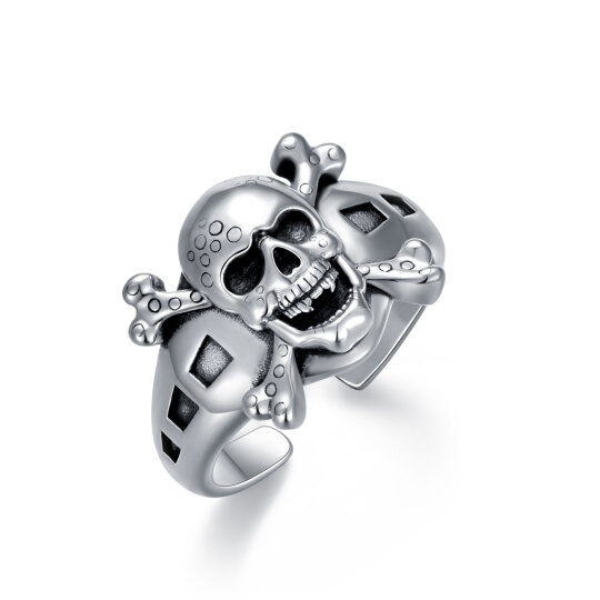 Anillo abierto calavera de plata de ley para hombre