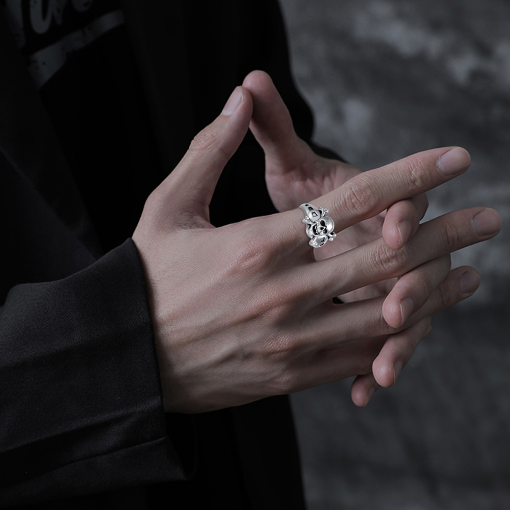 Sterling Silver Skull Open Ring for Men-2