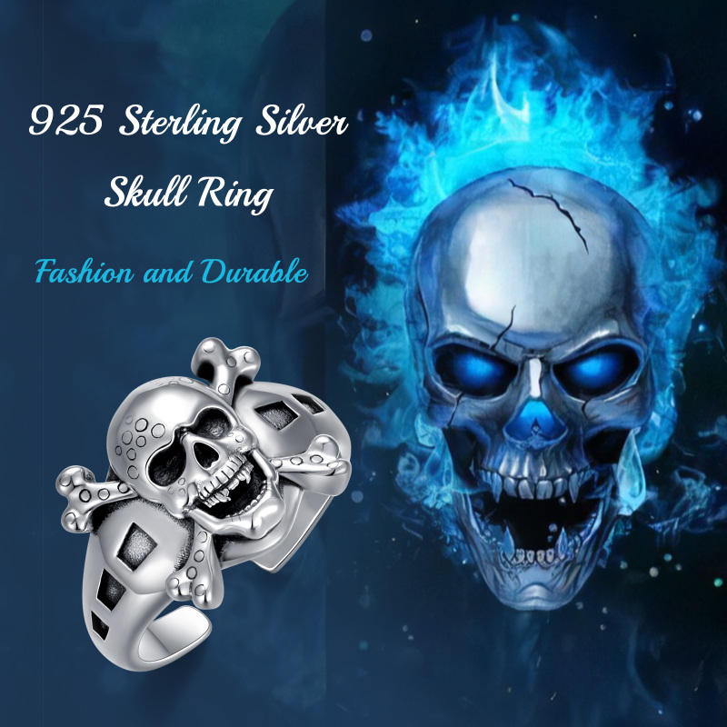 Sterling Silver Skull Open Ring for Men-3
