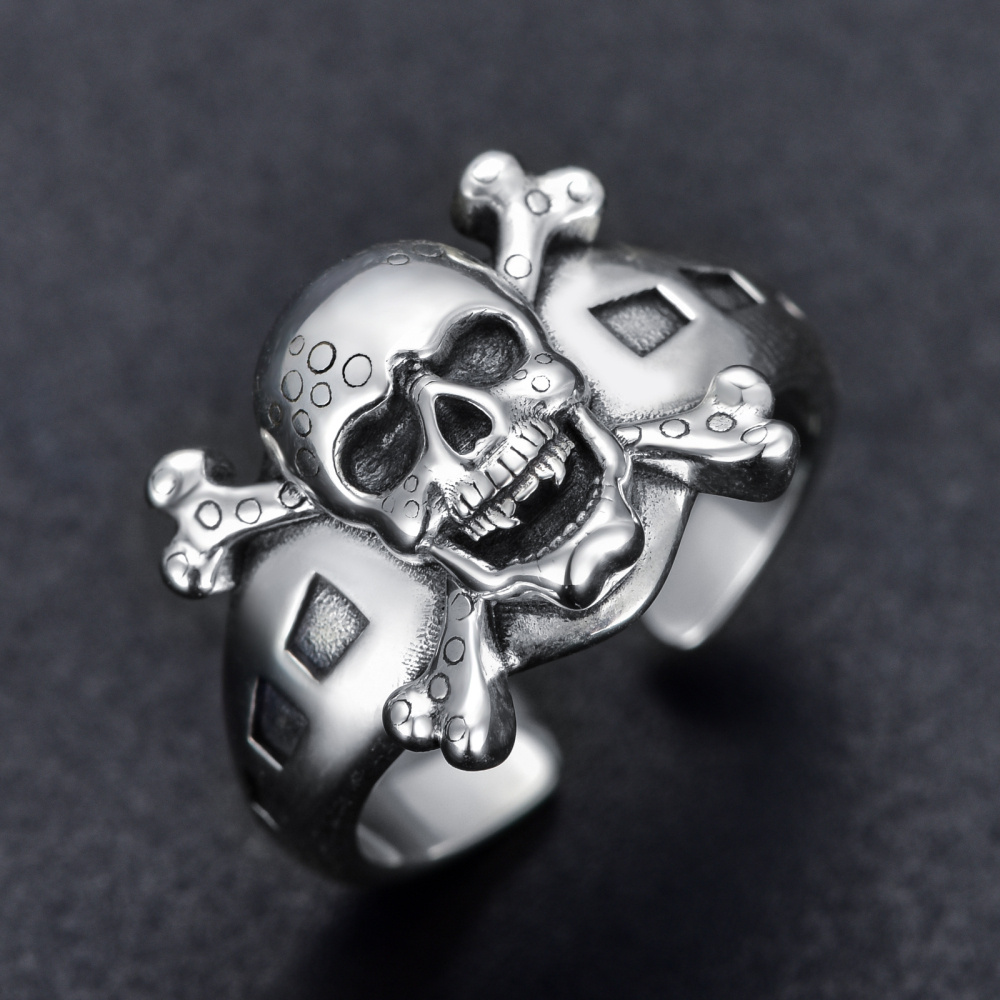 Sterling Silver Skull Open Ring for Men-5