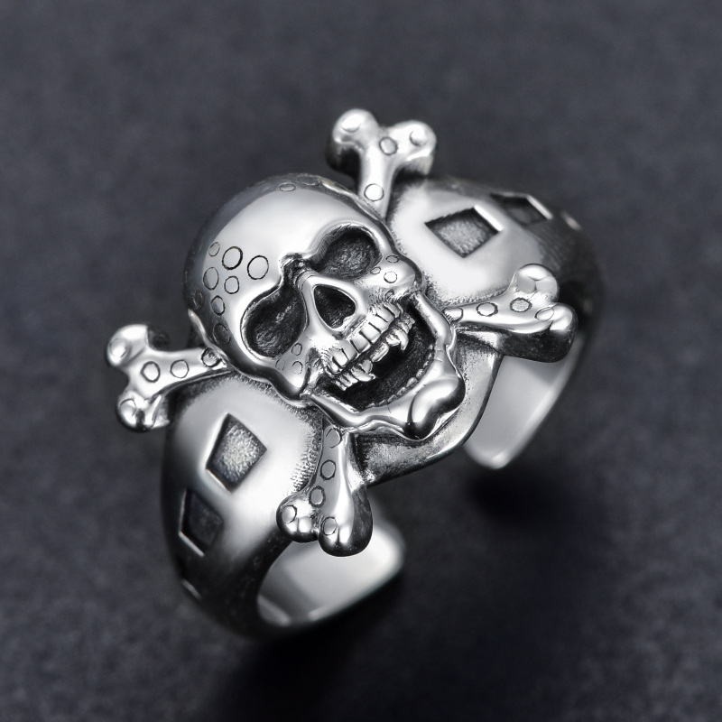 Sterling Silver Skull Open Ring for Men-5