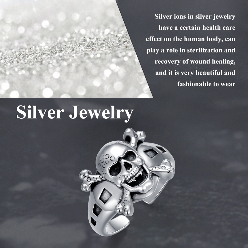 Sterling Silver Skull Open Ring for Men-6