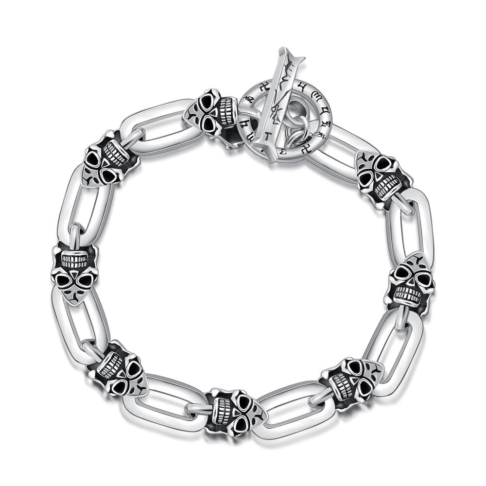 Sterling Silver Skull Charm Bracelet for Men-1