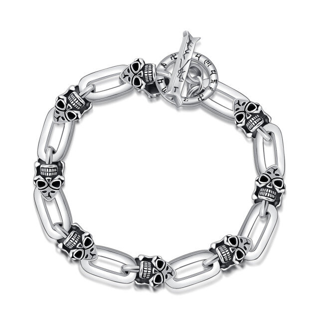 Sterling Silver Skull Charm Bracelet for Men