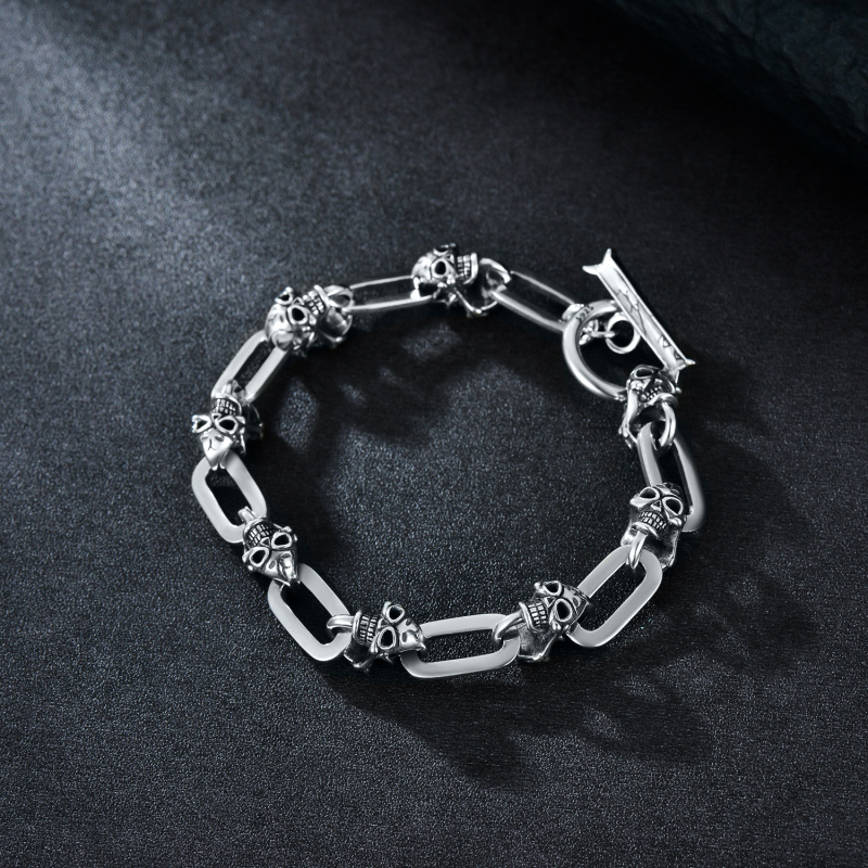 Sterling Silber Totenkopf-Anhänger Armband für Männer-3