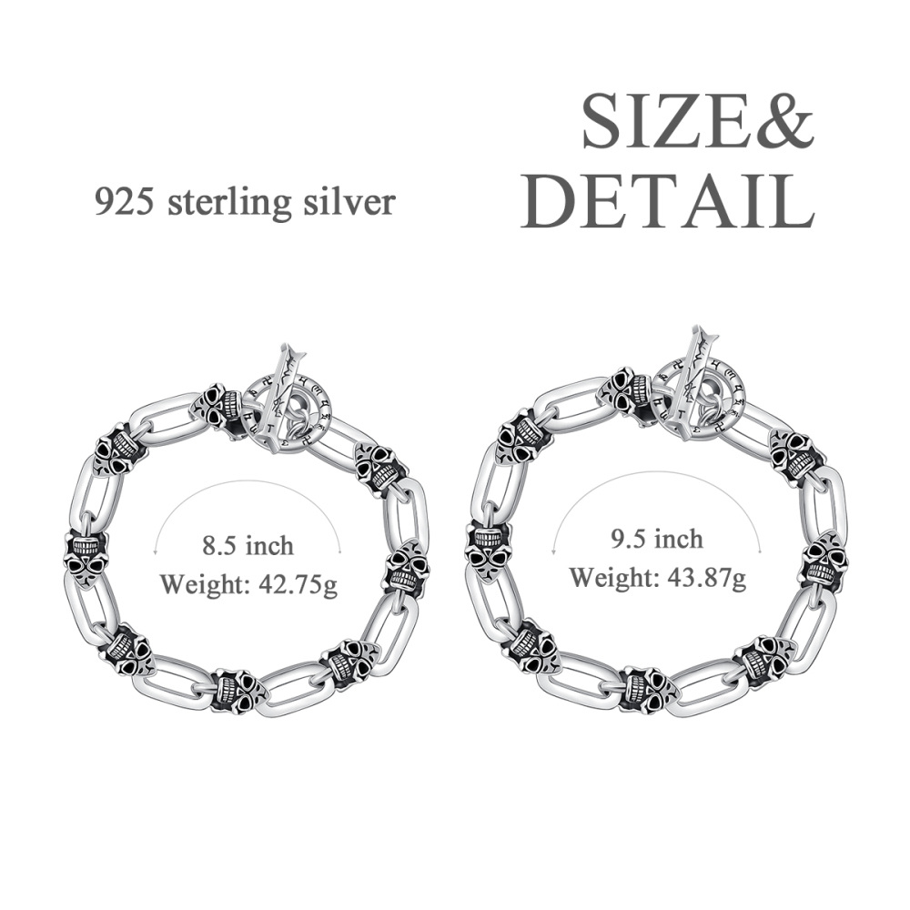 Sterling Silver Skull Charm Bracelet for Men-5