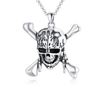 Sterling Silver Skull Pendant Necklace for Men-54