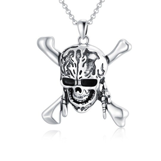 Collier en argent sterling avec pendentif tête de mort pour hommes