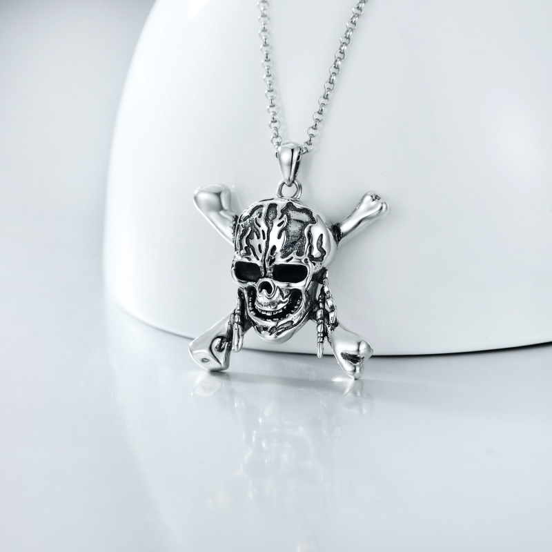 Sterling Silver Skull Pendant Necklace for Men-3