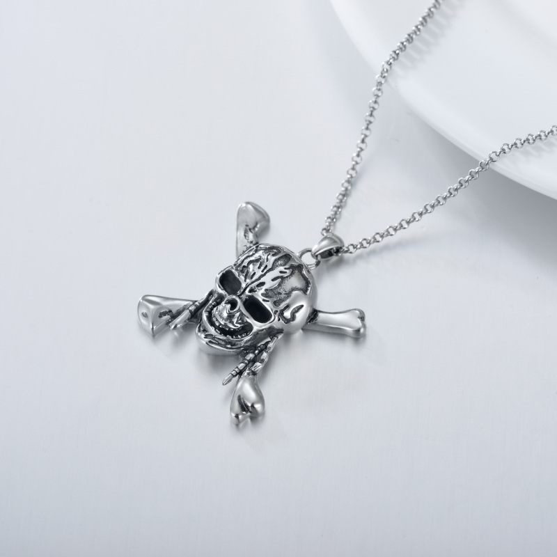 Sterling Silver Skull Pendant Necklace for Men-4