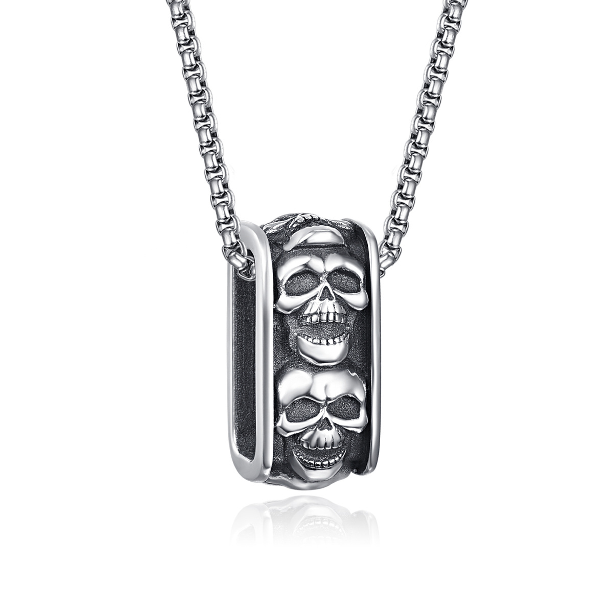 Collar con calavera de plata de ley para hombre-1