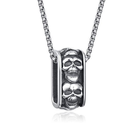 Sterling Silver Skull Pendant Necklace for Men