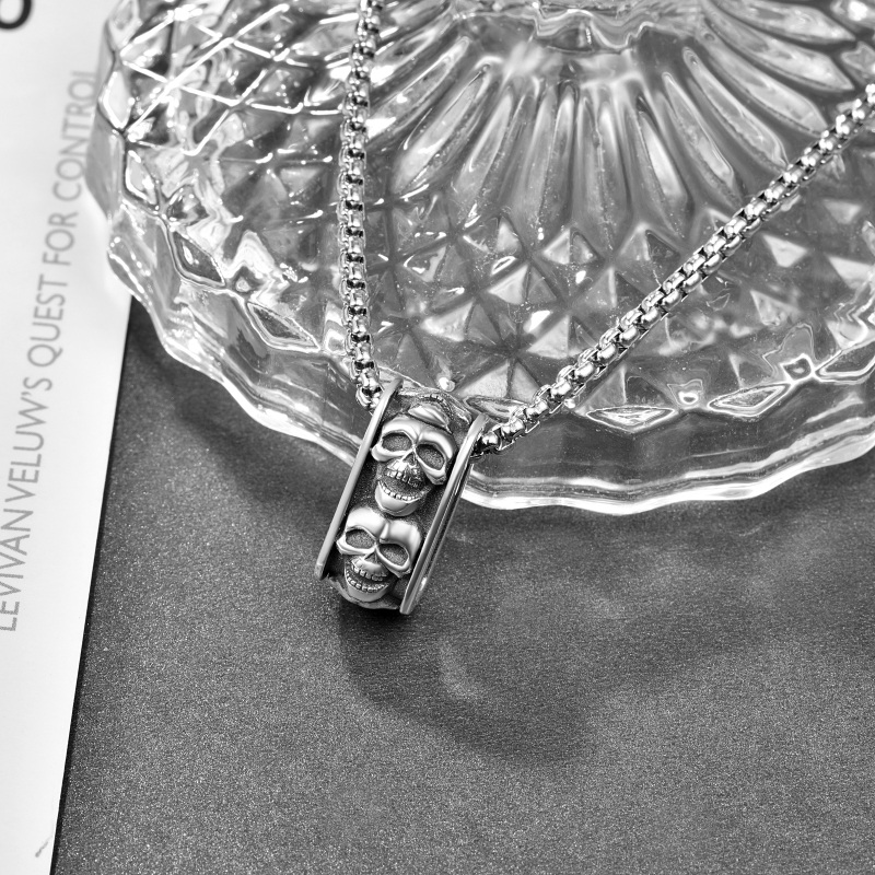 Sterling Silver Skull Pendant Necklace for Men-3