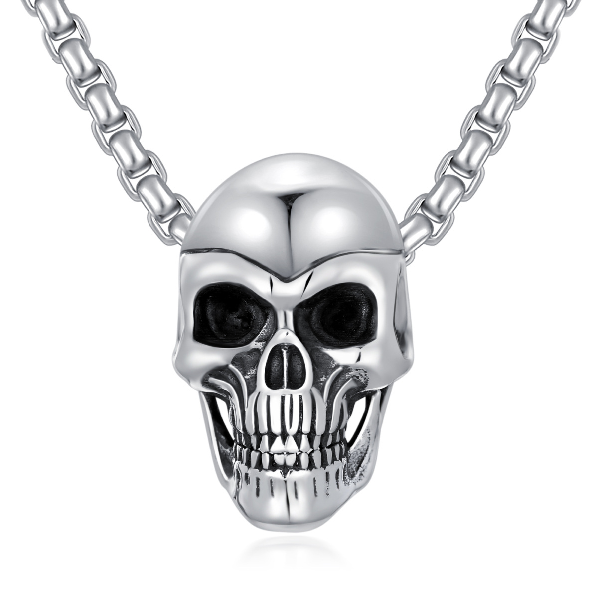 Collar con calavera de plata de ley para hombre-1