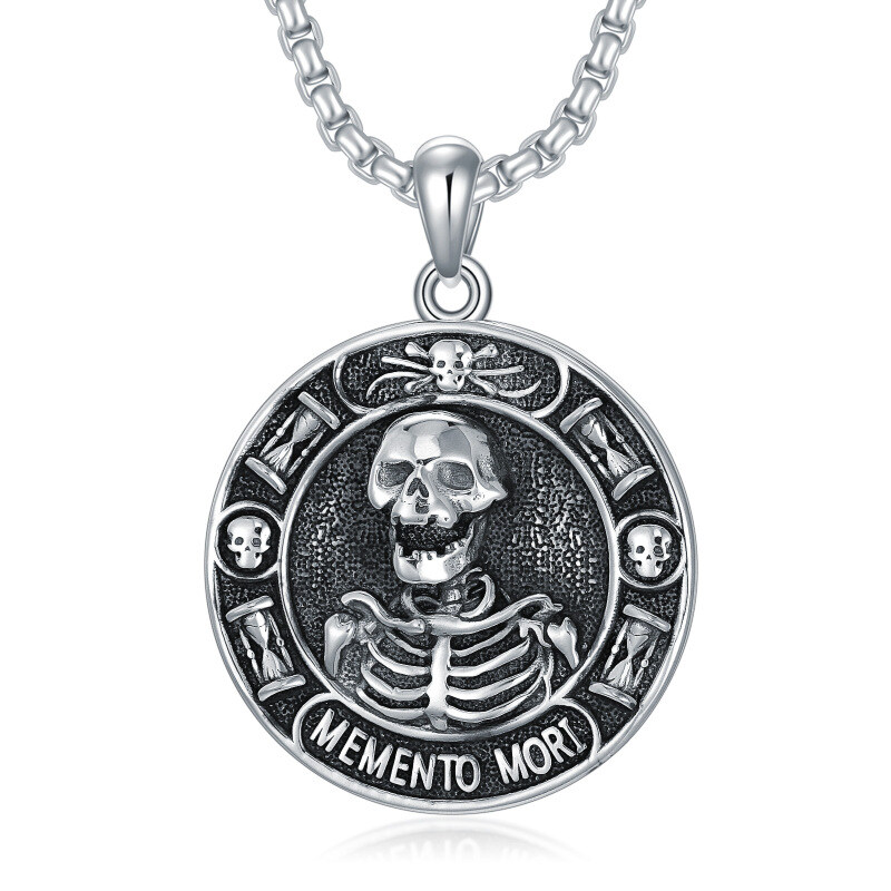 Collier en argent sterling avec pendentif tête de mort pour hommes-1