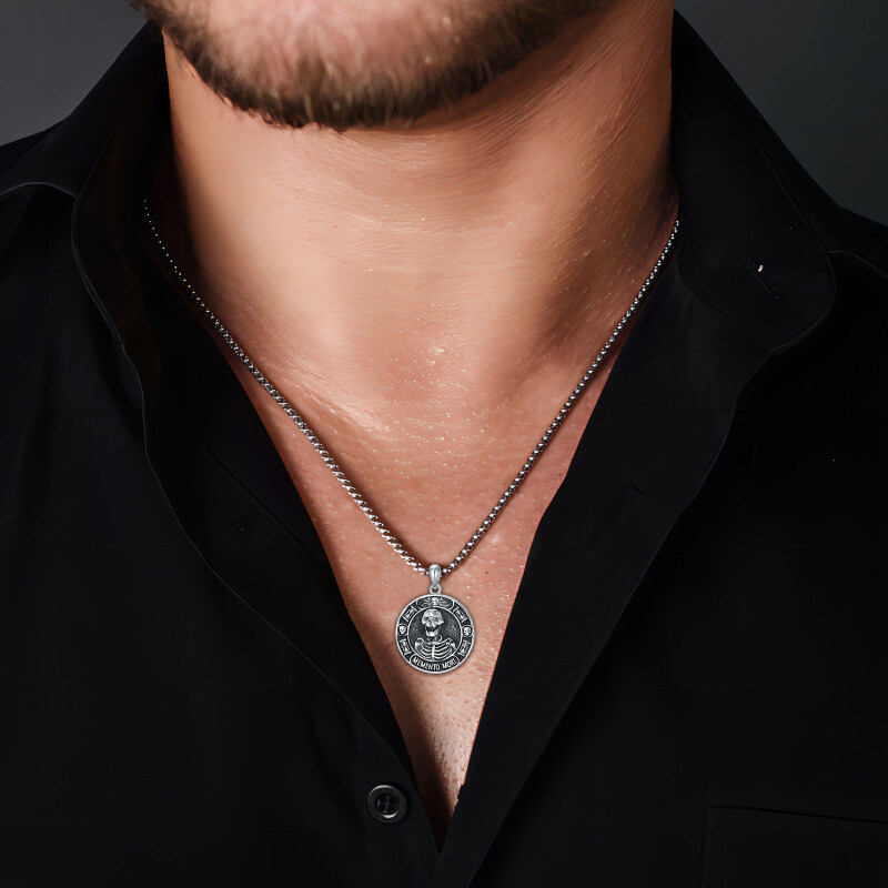Collier en argent sterling avec pendentif tête de mort pour hommes-2