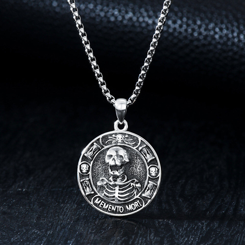 Sterling Silver Skull Pendant Necklace for Men-3