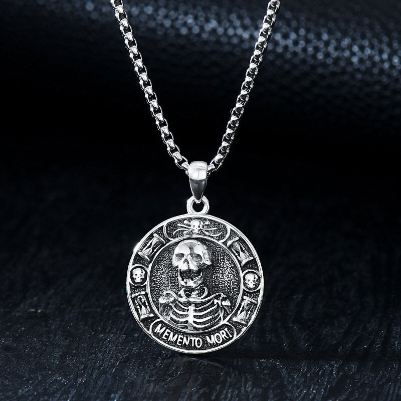 Collier en argent sterling avec pendentif tête de mort pour hommes-3