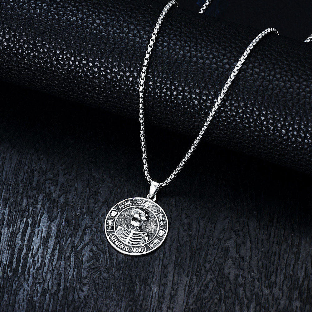 Sterling Silver Skull Pendant Necklace for Men-4