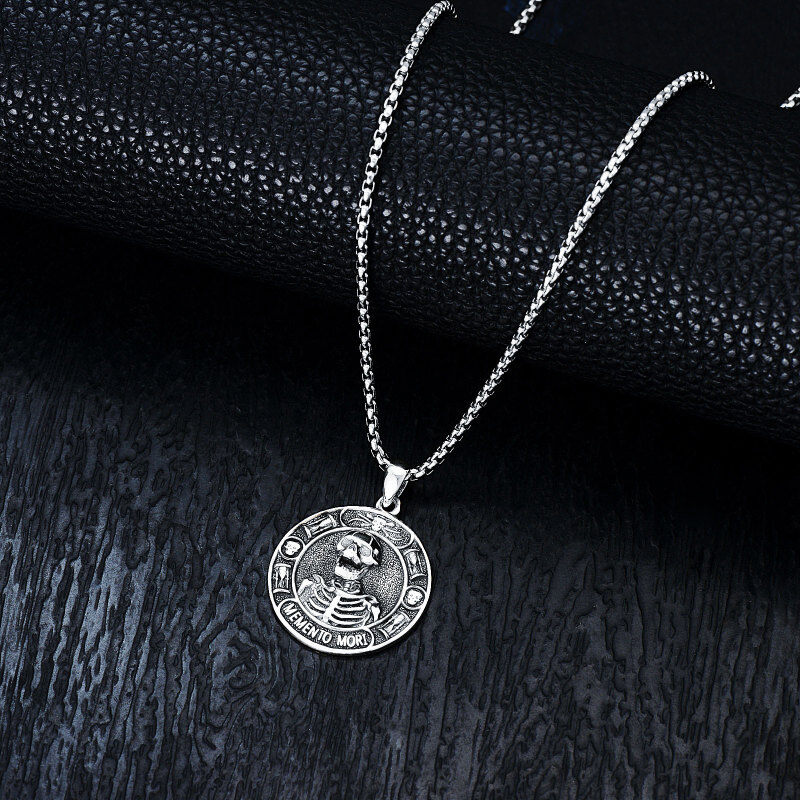Collier en argent sterling avec pendentif tête de mort pour hommes-4