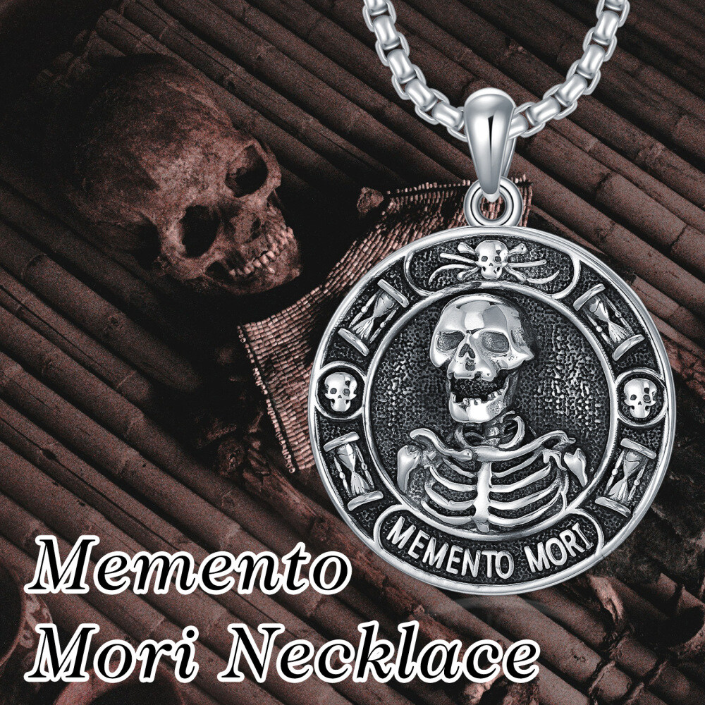 Sterling Silver Skull Pendant Necklace for Men-5
