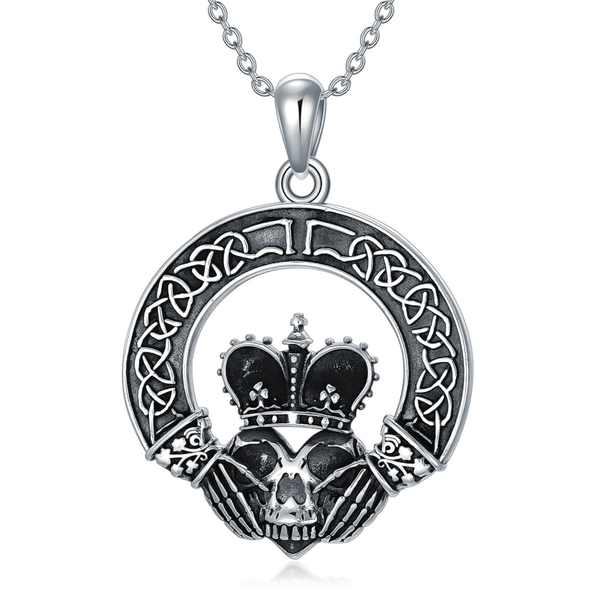 Sterling Silver Skull Pendant Necklace-1