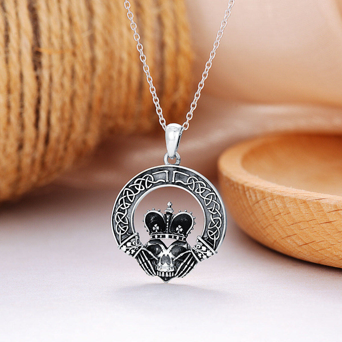 Sterling Silver Skull Pendant Necklace-3