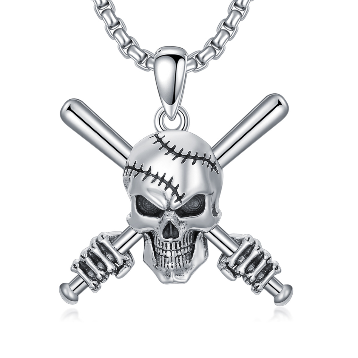 Sterling Silver Skull Pendant Necklace-1