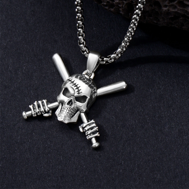 Sterling Silver Skull Pendant Necklace-3