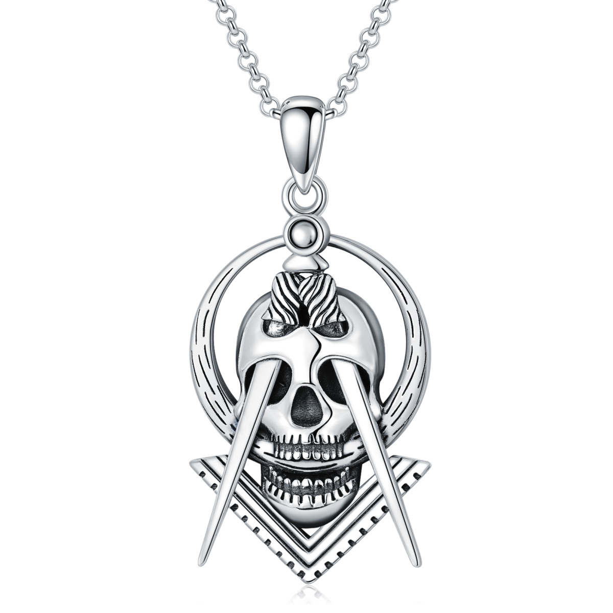 Sterling Silver Skull Pendant Necklace-1