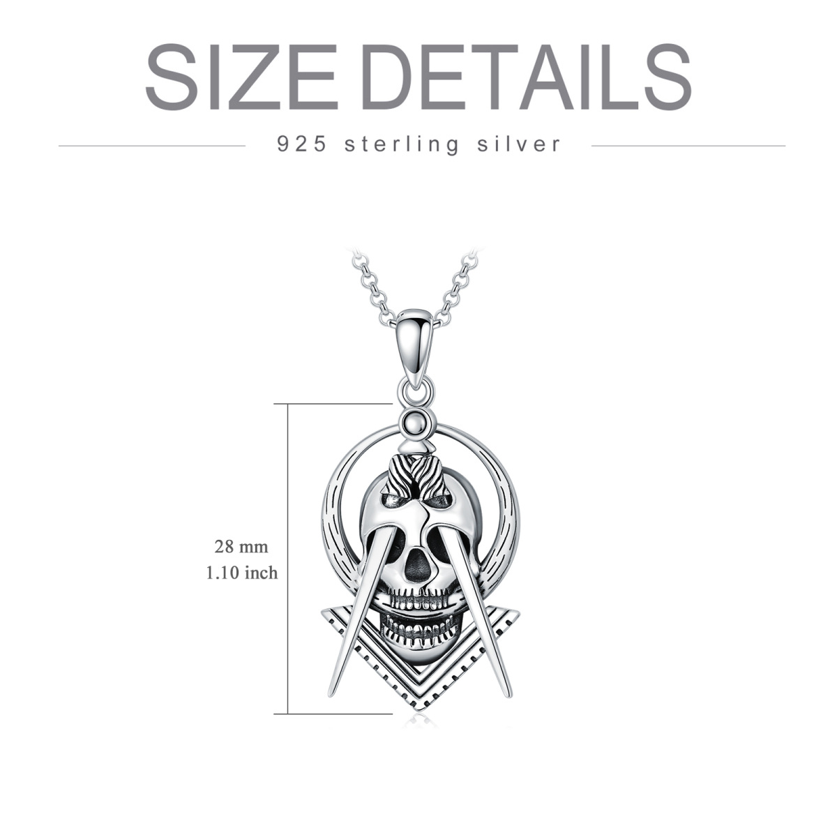 Sterling Silver Skull Pendant Necklace-3