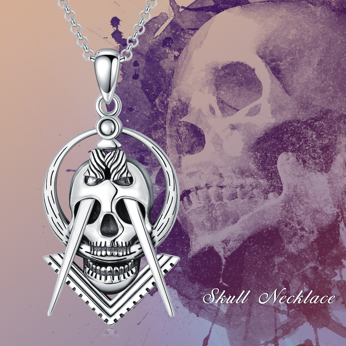 Sterling Silver Skull Pendant Necklace-4