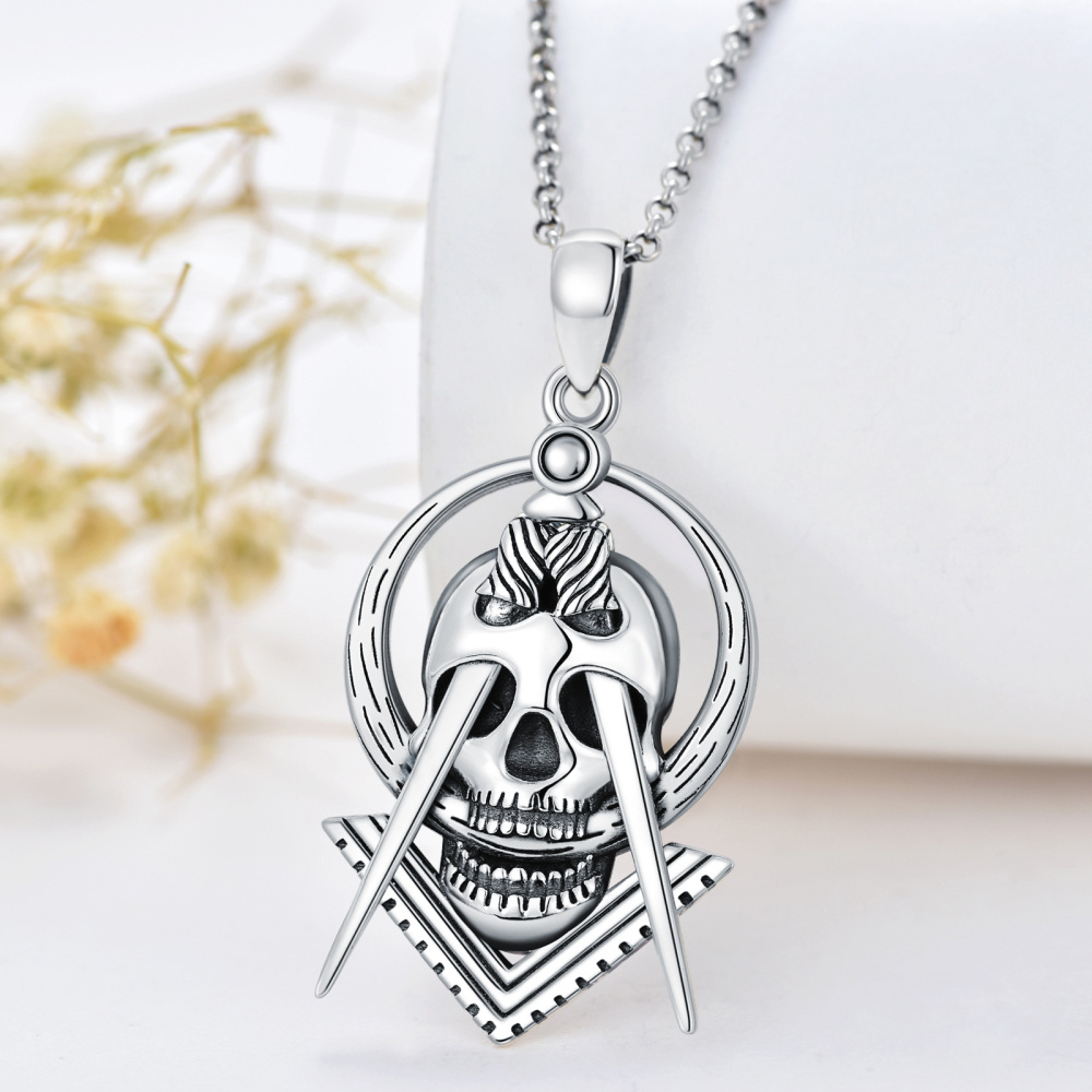 Sterling Silver Skull Pendant Necklace-5