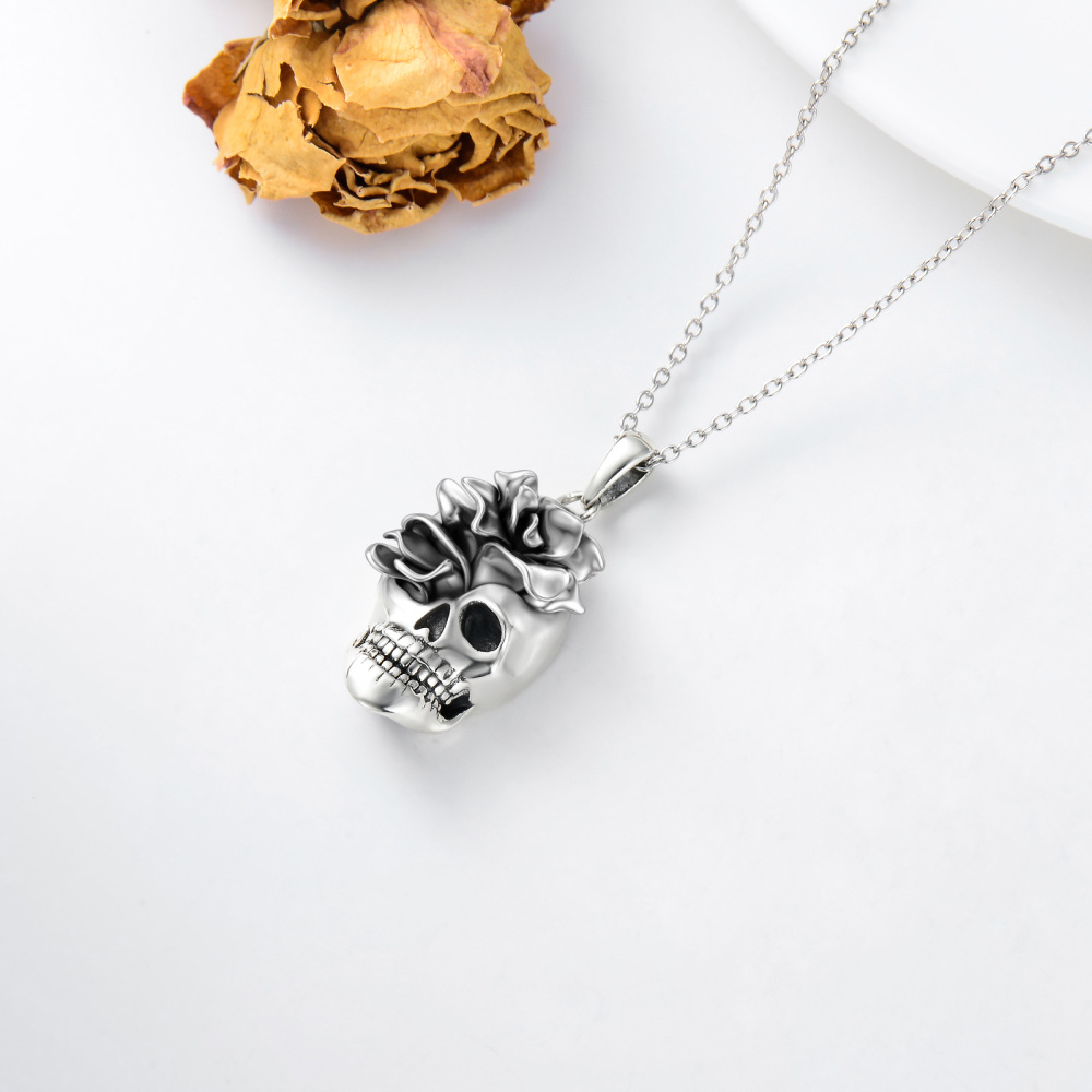 Collar con colgante de calavera rosa en plata de ley para mujeres y hombres-5