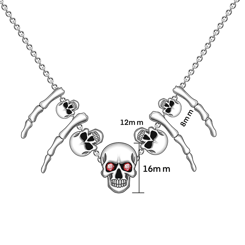 Collier avec pendentif en argent sterling et zircone cubique en forme de tête de mort-1