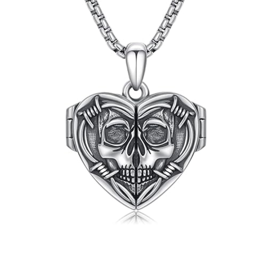 Personalisierte Medaillon-Halskette mit Totenkopf-Motiv aus Sterlingsilber