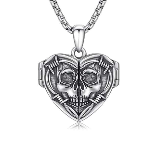 Sterling Silver Skull Personalized Photo Locket Necklace-1