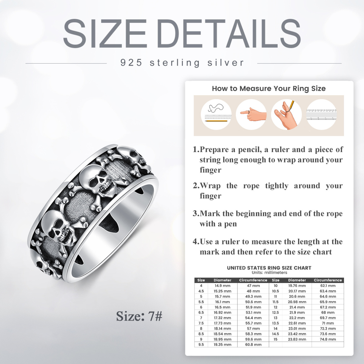 Sterling Silver Skull Ring for Men-5