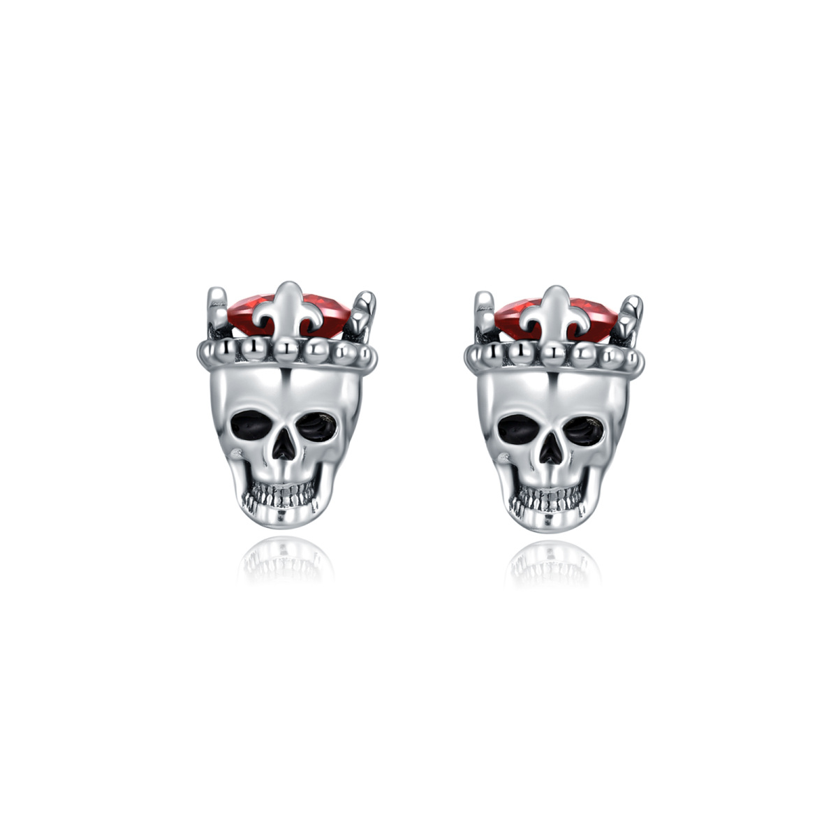 Sterling Silver Cubic Zirconia Skull Stud Earrings-1