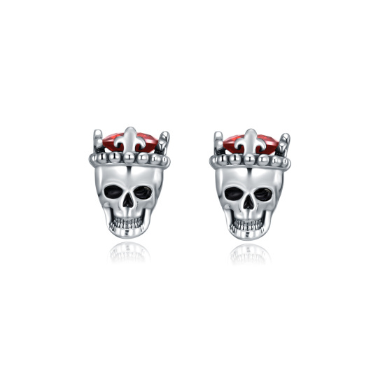 Sterling Silver Cubic Zirconia Skull Stud Earrings