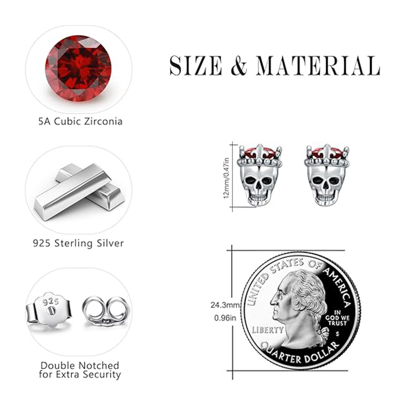 Boucles d'oreilles à tige en argent sterling et oxyde de zirconium en forme de tête de mort-5