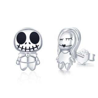 Sterling Silver Skull Stud Earrings-49