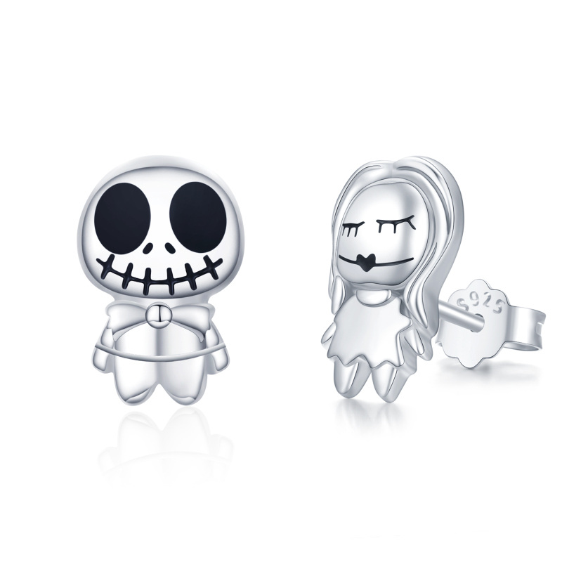 Pendientes calavera de plata de ley