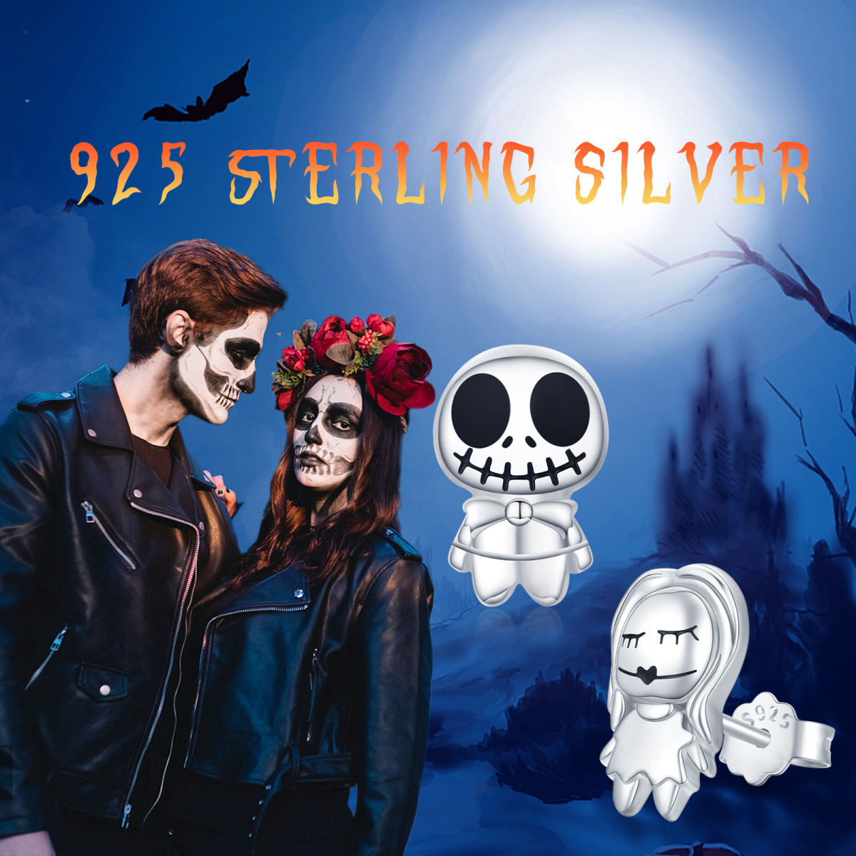 Sterling Silber Totenkopf Ohrstecker-8