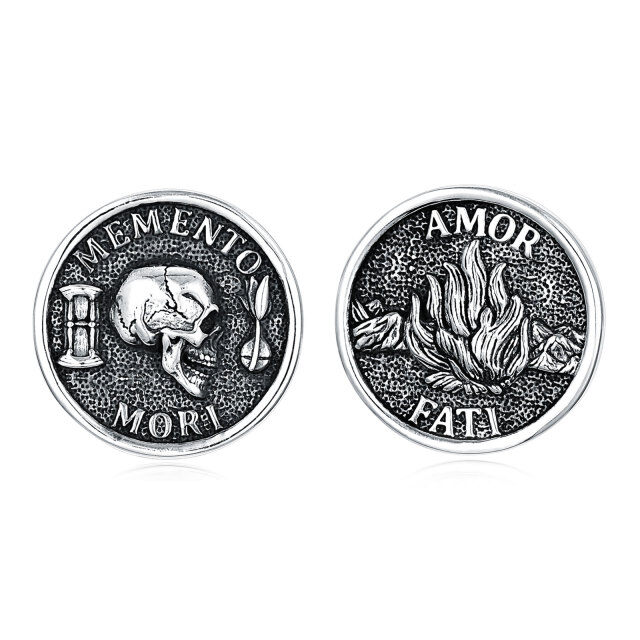 Pendientes de plata de ley con calavera y palabra grabada-1