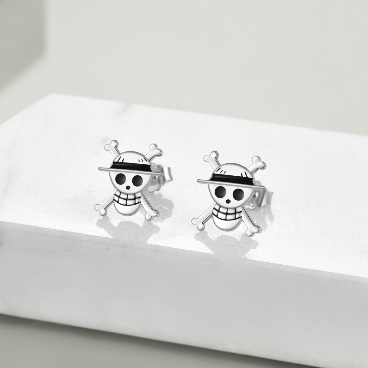 Sterling Silver Skull Stud Earrings-3