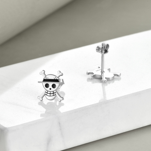 Sterling Silver Skull Stud Earrings-4